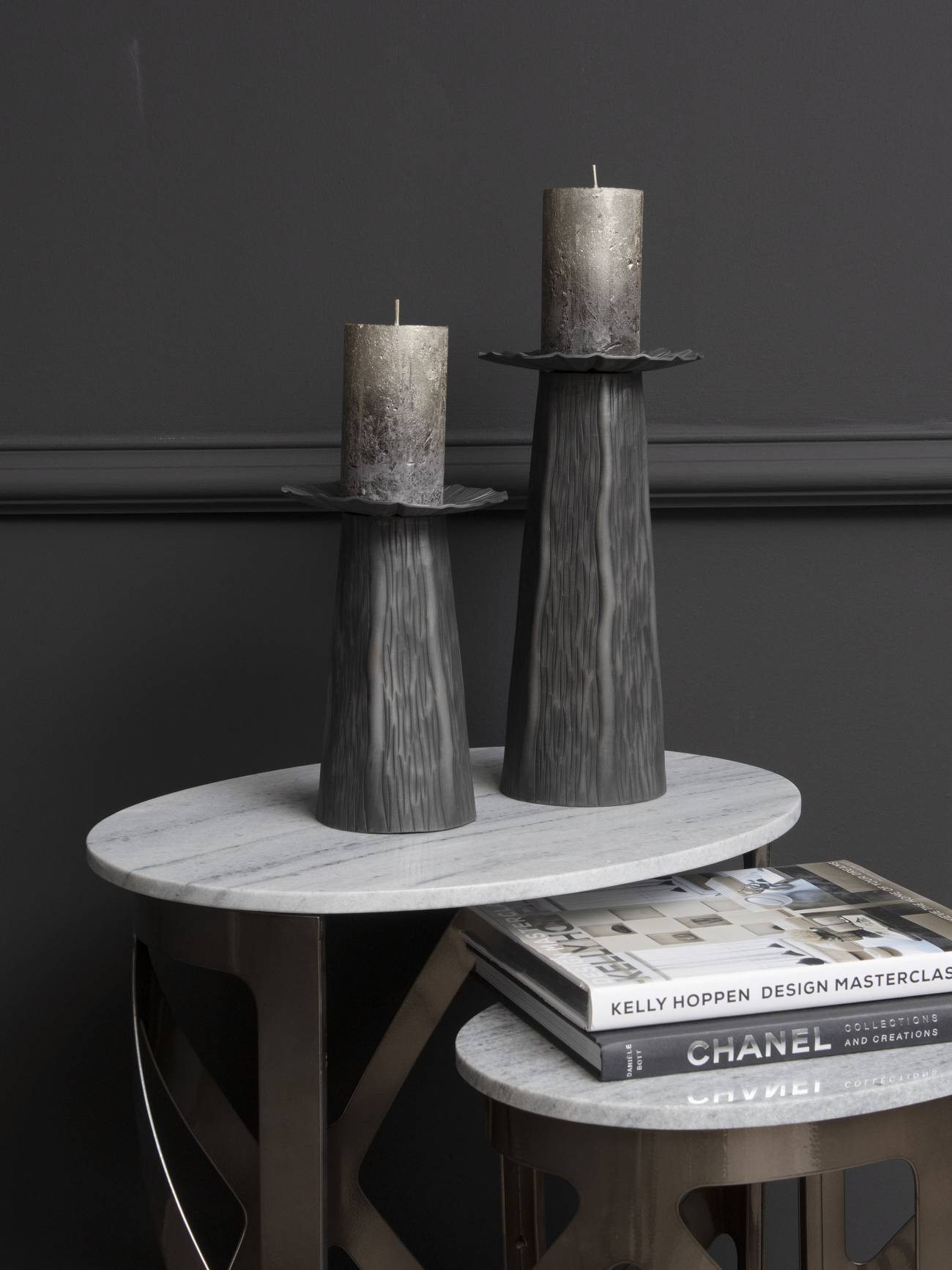 Pelham Matte Black Textured Pillar Candle Holder Large